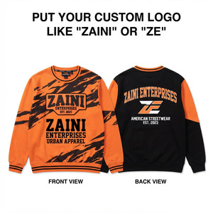 Premium 320 GSM 100% Cotton <b>Fleece</b> Puff Printing Hooded Oversized Sweatshirt <b>Orange</b> Black Color Block Custom Logo Eco-Friendly - Product Image 1