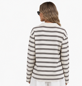Sweat-shirts en molleton de coton doux imperméables de haute qualité pour femmes, personnalisables avec logo, pulls rayés pour l'automne et chemises – Vente en gros - Product Image 3