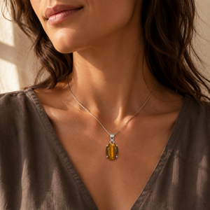 Pendentif en pierre œil de tigre, forme hexagonale, religieux, hindouisme, unisexe, anniversaire - Product Image 4
