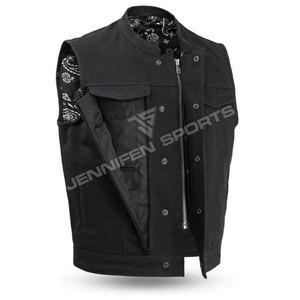 Gilet en toile 100% coton personnalisé, coutures noires, fermeture éclair, gilet de motard pour homme, doublure intérieure imprimée par sublimation, bandana - Product Image 2