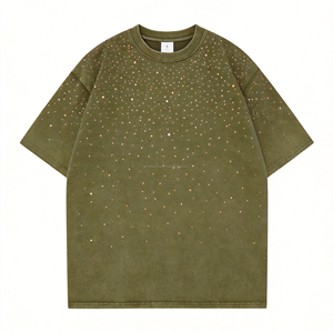 เสื้อยืดแขนสั้นผู้ชายสีเขียวมะกอก ทรงปกติ พิมพ์ลายดอกยางนูนด้านหน้า คอกลม สไตล์ลำลอง วินเทจ ผ้าฝ้าย 100% - Product Image 6