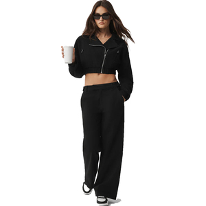 Women's Cropped Cosmopolitan Jacket Asymmetrical Zip Jacket Cotton Blend Cropped Casual Jacket Private <b>Label</b> OEM manufacturer - Product Image 3