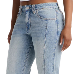 Jeans de Mezclilla para Mujer, Corte Recto, Lavado Claro, Cierre de Botones, 100% Algodón, Estilo Casual, Detalle de Tiras Laterales, Largos, Otoño - Product Image 3