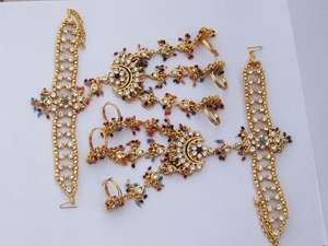 Indian Trendy Classic Choker Engagement Anniversary Wedding Party Gift <b>Set</b> Traditional <b>Crystal</b> Kundan Faux Pearl Alloy Gold - Product Image 2