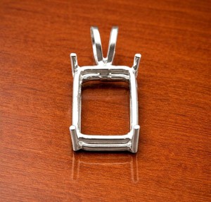 Handmade 925 Silver 8x10mm Emerald Shape 4 Prong Setting Semi Mount Designer Charm Pendant Setting DIY Keepsake Jewelry Findings - Product Image 3