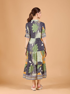 Robe midi trapèze pour femme, faite à la main, imprimé floral bohème, en coton, robe maxi décontractée pour femme, tenue d'été, robe midi à manches courtes - Product Image 3