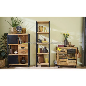 Chariot de cuisine moderne en bois massif avec caisses amovibles, porte-serviettes, chariot de service et station de rangement mobile - Product Image 6