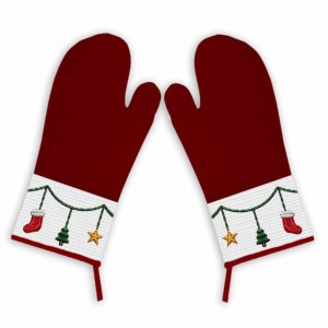 Beautiful Christmas Embroidery Design Oven Mitts <b>Red</b> Color Indian Manufacturer Oven Mitts Heat Insulation for Oven Use. - Product Image 6