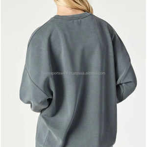 Sweat-shirt surdimensionné à col rond, manches longues, couleur unie, grande taille, vêtements d'automne pour femmes, haut tricoté à manches longues - Product Image 2