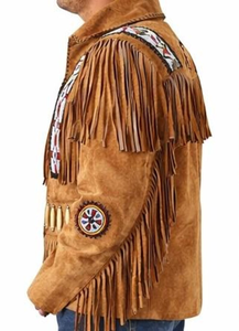 Handmade <b>Men's</b> Vintage <b>Suede</b> Fringe <b>Jacket</b> Western Beaded Cowboy Coat Hand Embroidery Pattern Wholesale Supplier - Product Image 3