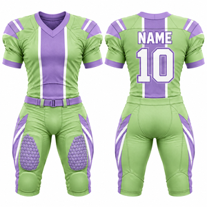 Ensemble d'uniformes de football américain personnalisés, col en V, manches courtes, tissu respirant, pantalon ajusté, jersey sublimé en polyester pour adultes - Product Image 5