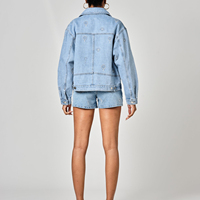 Ensemble 2 pièces tendance haut de gamme pour femme, coupe classique, imprimé DTG, short en jean 100 % coton, uni, respirant, écologique, tenue décontractée