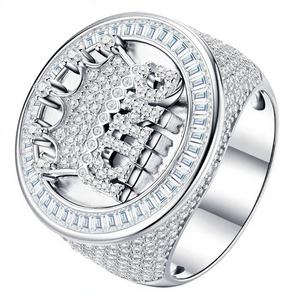 <b>Iced</b> Crown Moissanite Engagement <b>Ring</b> Platinum Plated Pave Setting Unisex Wedding Party Gift - Product Image 3