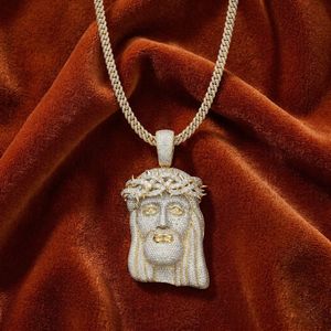 Gold Tone Jesus Head Pendant Necklace <b>Iced</b> <b>Out</b> Hip Hop Moissanite Charm Mens Luxury Fashion <b>Chain</b> - Product Image 1