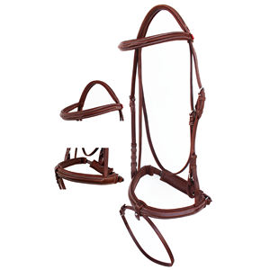 Bridon en cuir pour cheval avec ajustement réglable, collier équestre marron avec design cousu - Product Image 2