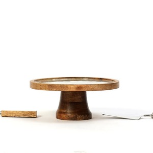 Support à gâteau en bois avec motif floral, fait main, non toxique, ensemble de présentation de desserts, 2 pièces, lavage à la main uniquement - Product Image 5