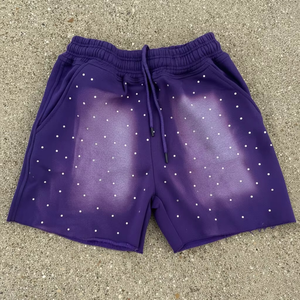 Pantalones Cortos Deportivos Unisex Galaxy con Tachuelas, Cintura con Cordón Ajustable, Estilo Urbano Premium, Color Morado - Product Image 1