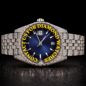 Montre Hip Hop de Collection de Marque Exceptionnelle en Or Blanc Entièrement Sertie de Moissanite et Diamants, Cadran Rond Bleu, Idéale pour les Soirées - Product Image 1