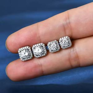Luxury Brilliant Cut Bezel Setting Moissanite <b>Stud</b> Earrings 925 Sterling <b>Silver</b> Iced Halo Jewelry for Women Party Wedding Gift - Product Image 5
