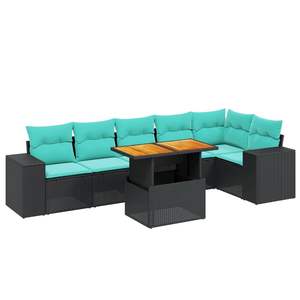 Set Divano da Esterno a 7 Pezzi in Polyrattan Nero con Cuscini - Elegante Arredamento da Giardino - Product Image 2