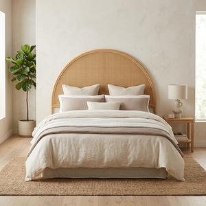 Cabecera de Cama Moderna y Minimalista, Arqueada, de Ratán y Madera Ecológica, Tapizada en Microfibra Marrón, Duradera, Personalizable - Product Image 3
