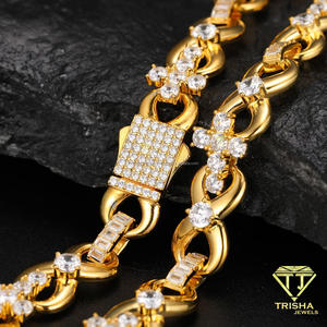 Collar de Plata de Ley 925 con Diamantes Cultivados en Laboratorio, Tono Dorado, Eslabones Entrelazados con Detalles Transparentes para Compradores de Joyería al por Mayor - Product Image 3