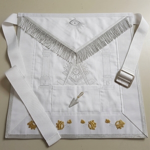 Custom <b>White</b> Masonic <b>Apron</b> with Gold Fringe & Embroidered Symbolic Emblem – Elegant Freemason Ceremonial Regalia Accessory - Product Image 6