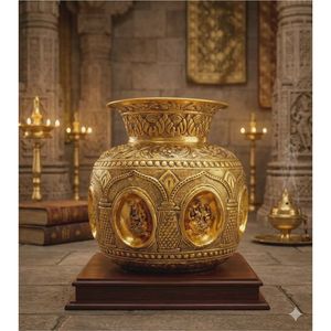 Kalash de Latón Puro Grabado, Lota Tradicional para Pooja, Recipiente Decorativo de Metal para Templo, Kalash Religioso para Puja y Bodas, Kalash Decorativo para Agua - Product Image 5
