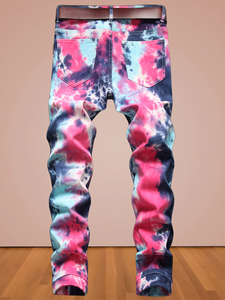Custom Men's Regular Fit Solid Breathable Hip Hop Winter Denim Jeans Vibrant Pink Blue Streetwear <b>Trousers</b> - Product Image 2