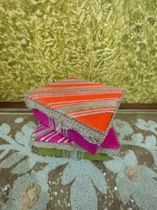 Handcrafted festive fabric jewellery <b>box</b> set featuring vibrant orange <b>pink</b> and green velvet bases beautifully finished - Product Image 2