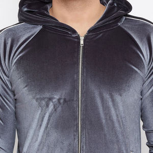 WARPRO INDUSTRY Men's Gray Velvet Tracksuit <b>Hooded</b> Full <b>Zip</b> Solid Color Casual Sportswear Side Pockets Winter Wear Midweight - Product Image 6