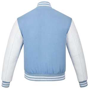 Wegsy Sports Men's Blue Varsity Jacket Wool/Viscose Sleeves Regular Fit <b>Covered</b> <b>Button</b> Closure Solid Color Casual HIGH STREET - Product Image 3