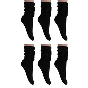 Women's Extra Long Cotton Blend Slouch Scrunch Socks Knee High 6 Pairs Pack Retro <b>80s</b> Style Fits Shoe Sizes 5-10 - Product Image 1