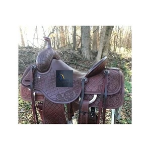 Selle de cheval Western en cuir marron pour barrel racing, motif floral et tressé, siège rigide, sangles latigo, avec kit de harnais, 10-18 pouces - Product Image 2