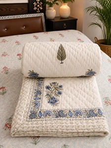 Hand Block Print Cotton Razai <b>Quilt</b> Reversible Jaipuri <b>Indian</b> Bedding - Product Image 2