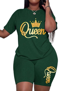 Custom Logo Women's Two-Piece Biker Short <b>Set</b> High-Quality Print Summer Tracksuit OEM Casual Queen Graphic T-Shirt and Shorts - Product Image 6
