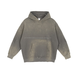 Sudadera con Capucha Estilo Urbano, Decolorada por el Sol, Corte y Costura Personalizados, Lavado Ácido, Ropa de Algodón Decolorada por el Sol, Sudaderas con Capucha para Hombre - Product Image 1