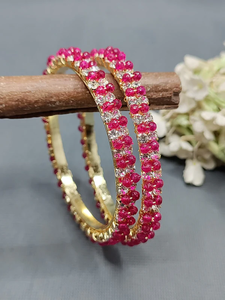 Pulseras de Perlas y Rubíes Dorados para Mujer, Juego de Brazaletes Étnicos Tradicionales, Chapados en Oro, Joyería Festiva para Bodas SKU 6061 - Product Image 1