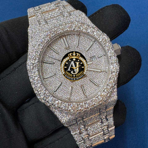 Montre automatique à double mouvement, style Hip-Hop, entièrement sertie de moissanite qualité VVS, testée au diamètre optique, prix de gros Inde - Product Image 3