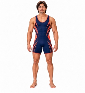 Débardeur de compression sans manches pour homme, bleu marine et orange, col rond, en spandex et polyester, respirant, sans coutures, toutes saisons - Product Image 1