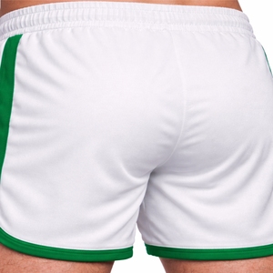 กางเกงขาสั้นกีฬาผู้ชาย แต่งแถบตัดสี เอวยางยืด มีเชือกผูก เหมาะสำหรับวิ่ง ออกกำลังกาย ใส่เล่นกีฬาในฤดูร้อน น้ำหนักเบา - Product Image 6