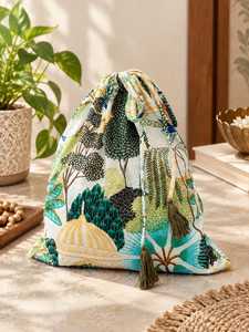 Printed Cotton Fabric Drawstring Large Cosmetic Bag for Pouch Jewelry Storage <b>Travel</b> <b>Organizer</b> Custom Gift Bag - Product Image 3