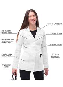 Bata de Laboratorio Blanca para Mujer, Tejida, de Algodón y Poliéster, Uniforme de Hospital, 3 Bolsillos, Cierre de Broches, Bata Médica - Product Image 2