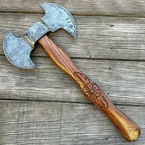 Damascus Steel Double Head <b>Axe</b> Heritage Style Outdoor Tool With Handmade Pattern Steel Head Damascus Steel Double Head <b>Axe</b> - Product Image 1