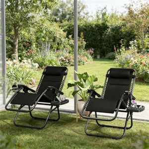 Sedia Pieghevole Nera a 2 Pezzi per Uso Esterno in Cortile e Giardino - Product Image 1