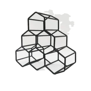 Metal 6 Bottle Honeycomb Wine Rack Holder <b>Freestanding</b> Geometric Black Iron Countertop Tabletop Wine Storage Display Stand - Product Image 1