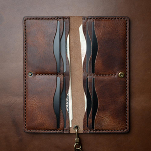 Handmade Genuine Leather Long <b>Wallet</b> With Chain Strap Vintage Men's Snap Closure Daily Use Brown Color - Product Image 6