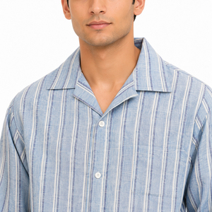 Conjunto de Pijama de Algodón Popelín a Rayas para Hombre, Manga Larga, Transpirable, Ropa de Dormir de Verano, Pantalones Largos Casuales, Camisa con Cuello Camisero - Product Image 2