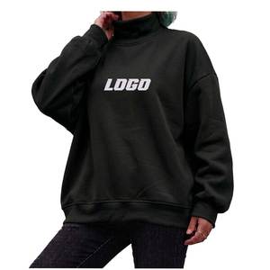 Sweat-shirt col roulé léger surdimensionné personnalisé pour femme, imprimé lettres bleues, 100 % coton tricoté, tenue décontractée d'automne - Product Image 2