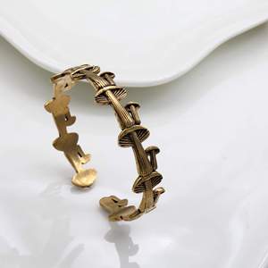 Mushroom Cuff Bracelet Antique Bronze Plated Brass Vintage Plant Pattern Unisex Fashion <b>Bangle</b> - Product Image 1